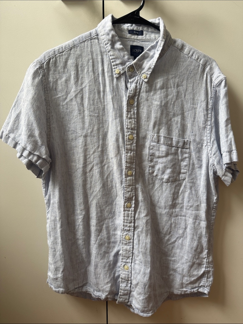 J. Crew Light Blue and White Striped Short-Sleeve Button-Down Shirt